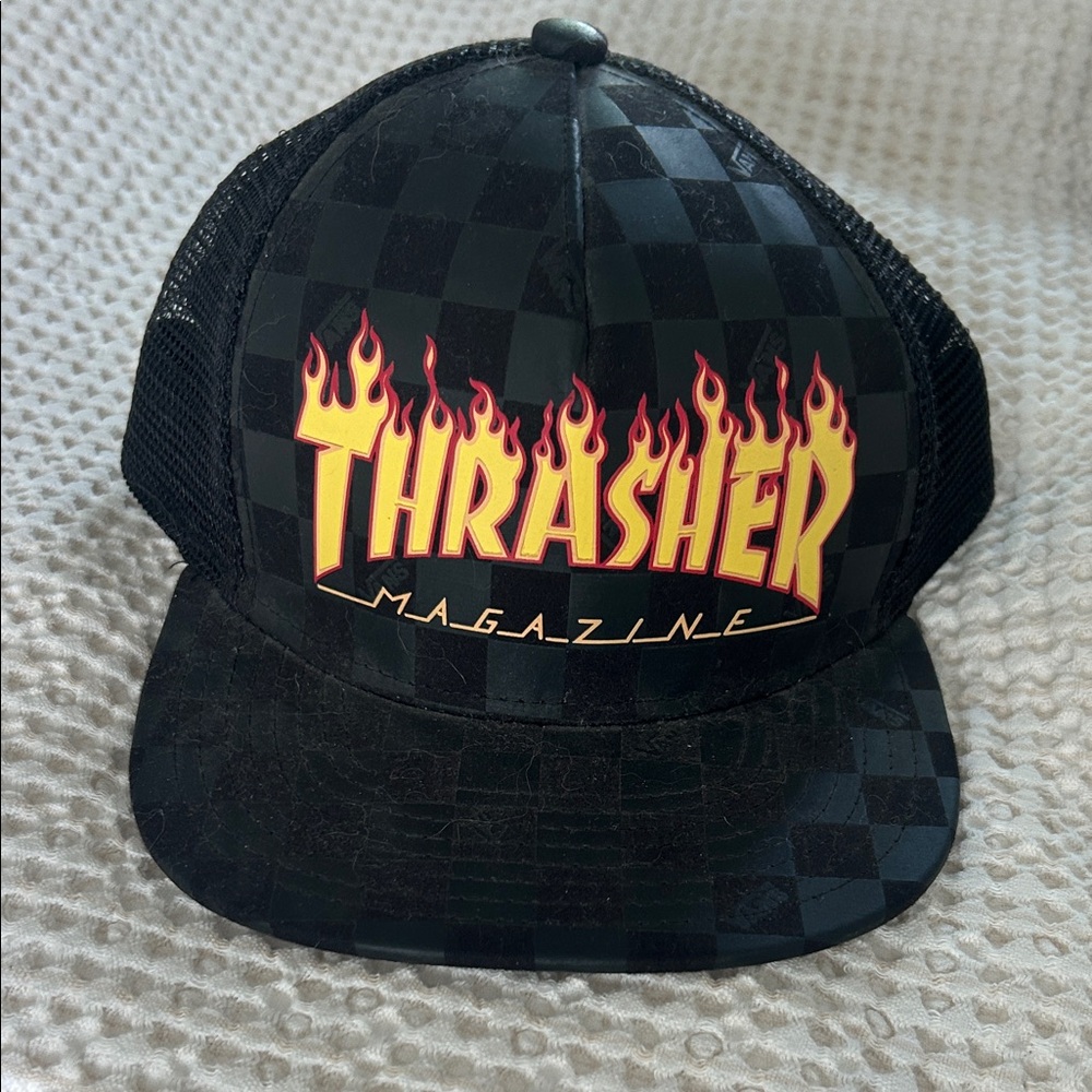 Thrasher Black Checkered Flame Logo Cap